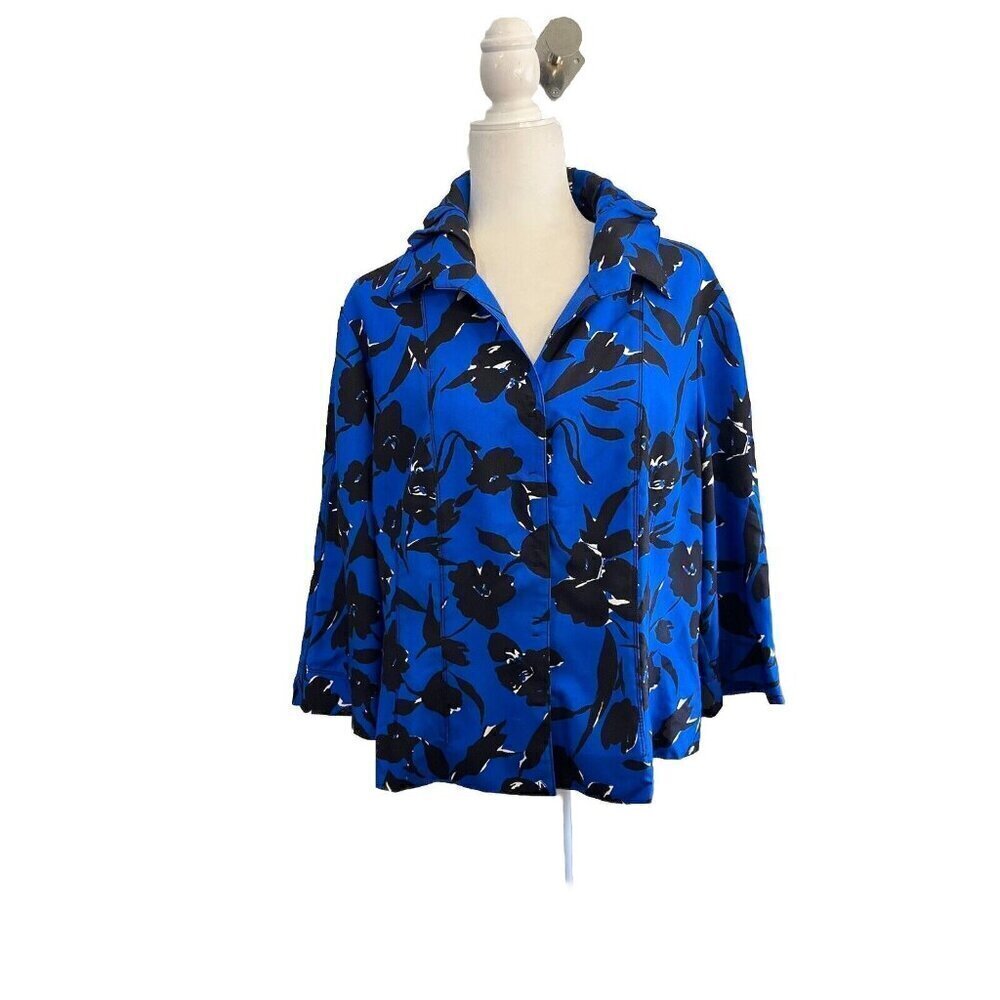 Carlisle Silk Floral Jacket Stand Up Collar Royal Blue Size 18